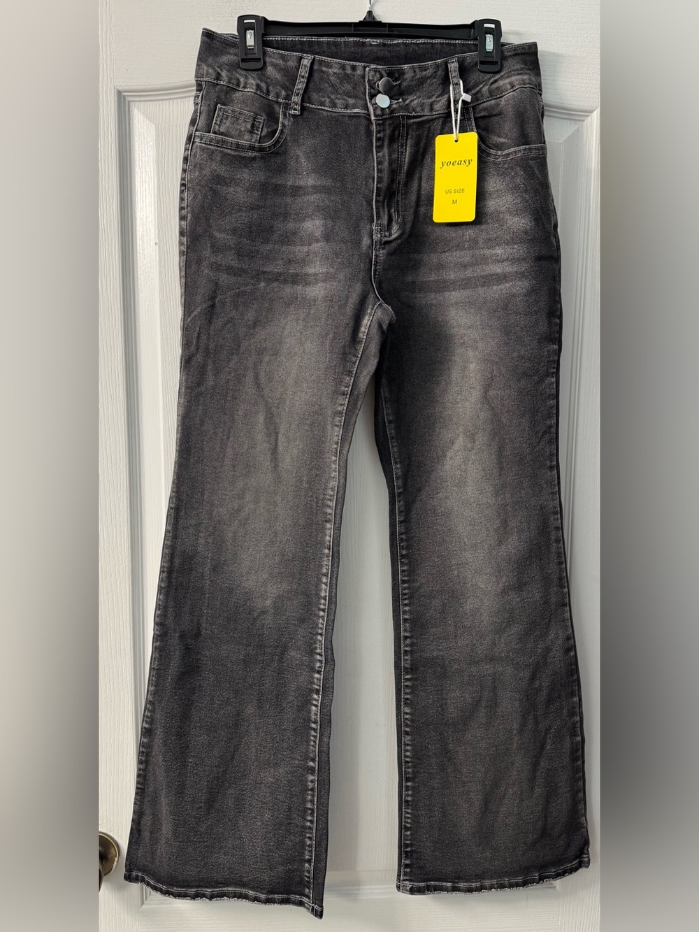 Yoeasy Women's Mid-Rise Black Washed Flare Jeans